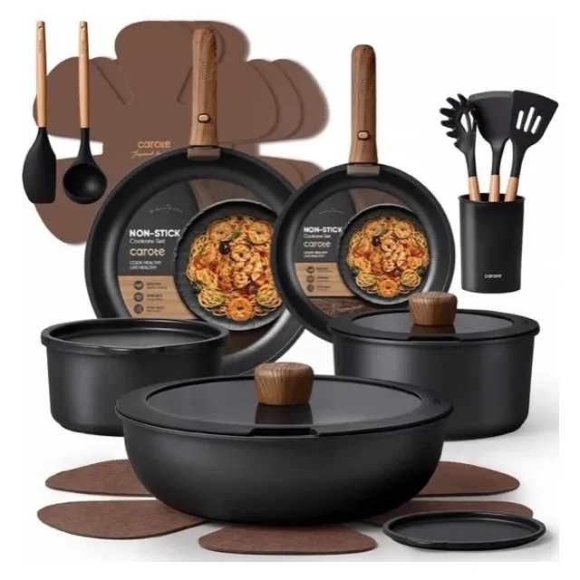 CAROTE 21-Piece Nonstick Pots and Pans Set with Detachable Handle