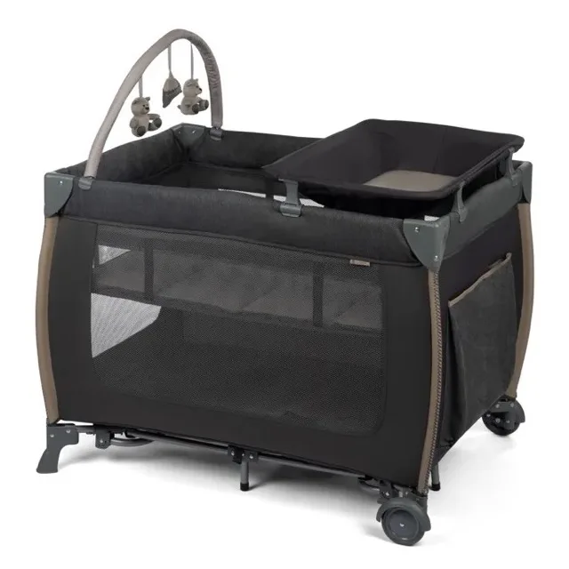 Monbebe Play Yard – Full-Size Rocking Bassinet, Removable Changer & Toy Bar – Castle Point