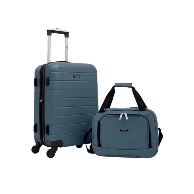 Wrangler 2-Piece Expandable Rolling Hard Side Spinner Carry-on Set with Patented 4-in1 Cup Holder, Indian Teal